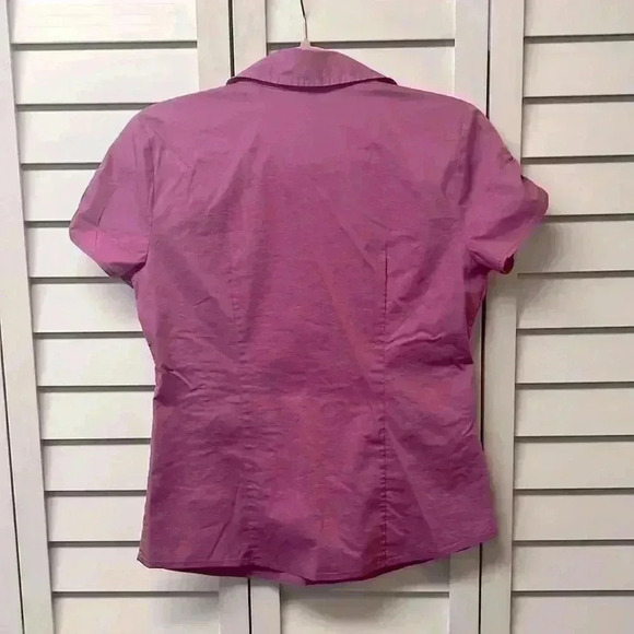 Attention Short Sleeve Button Down Ruched Detail Top Size Small Purple - Picture 6 of 6